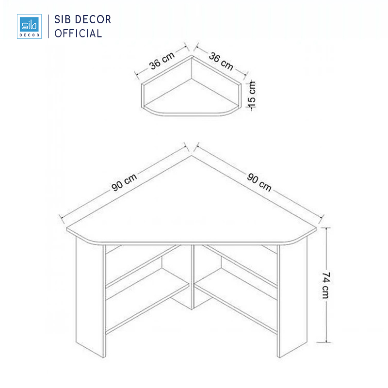 Bàn Làm Việc Gỗ Kèm Kệ Treo Góc Tường Màu Trắng Phối Đen Hiện Đại Thương Hiệu SIB Decor BLV109