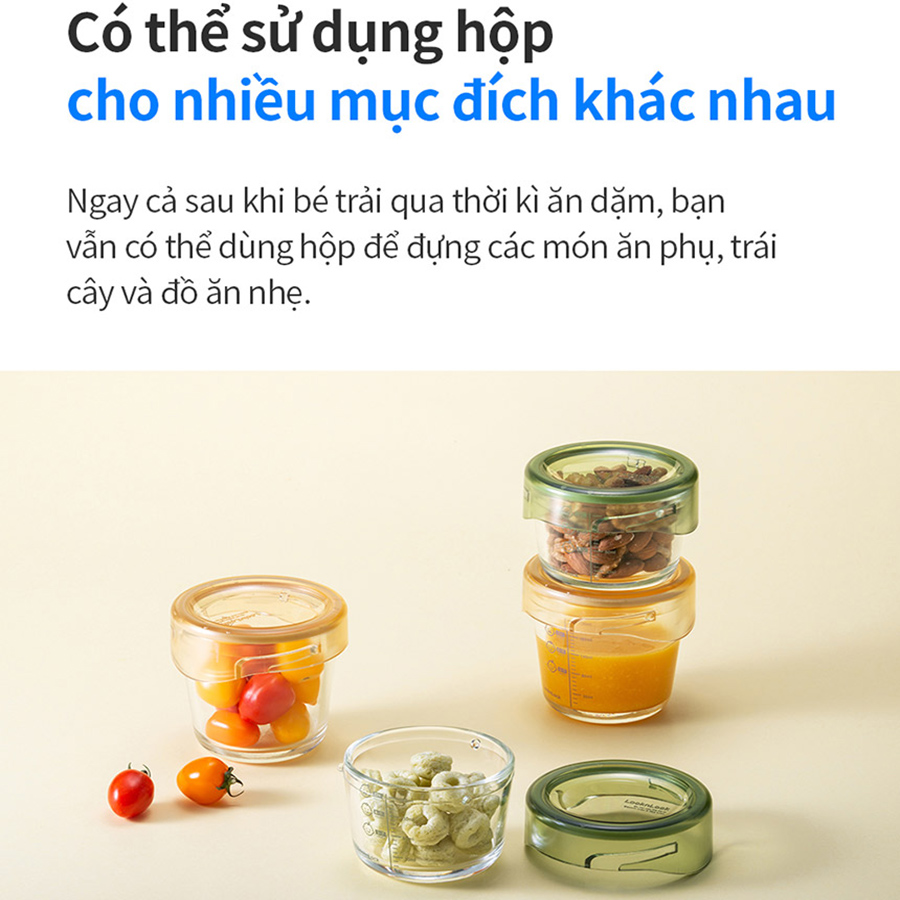 Bộ 3 hộp thủy tinh đựng thực phẩm cho bé LocknLock Baby Food container LLG542S3IVY - 280ml, Nắp vặn chống tràn, chất liệu không BPA an toàn cho trẻ em, có vạch chia - Hàng chính hãng