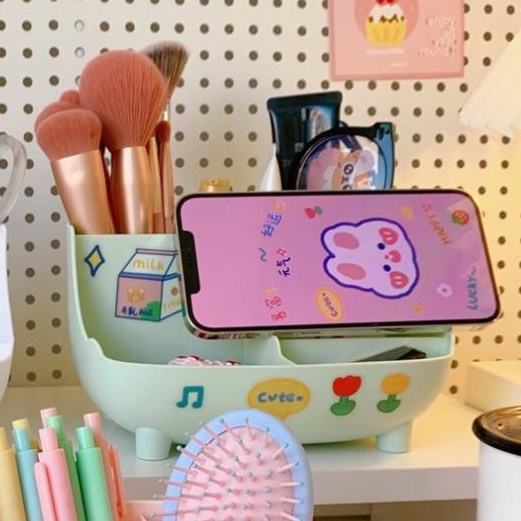 Khay - Hộp đựng bút để bàn kèm stick dễ thương