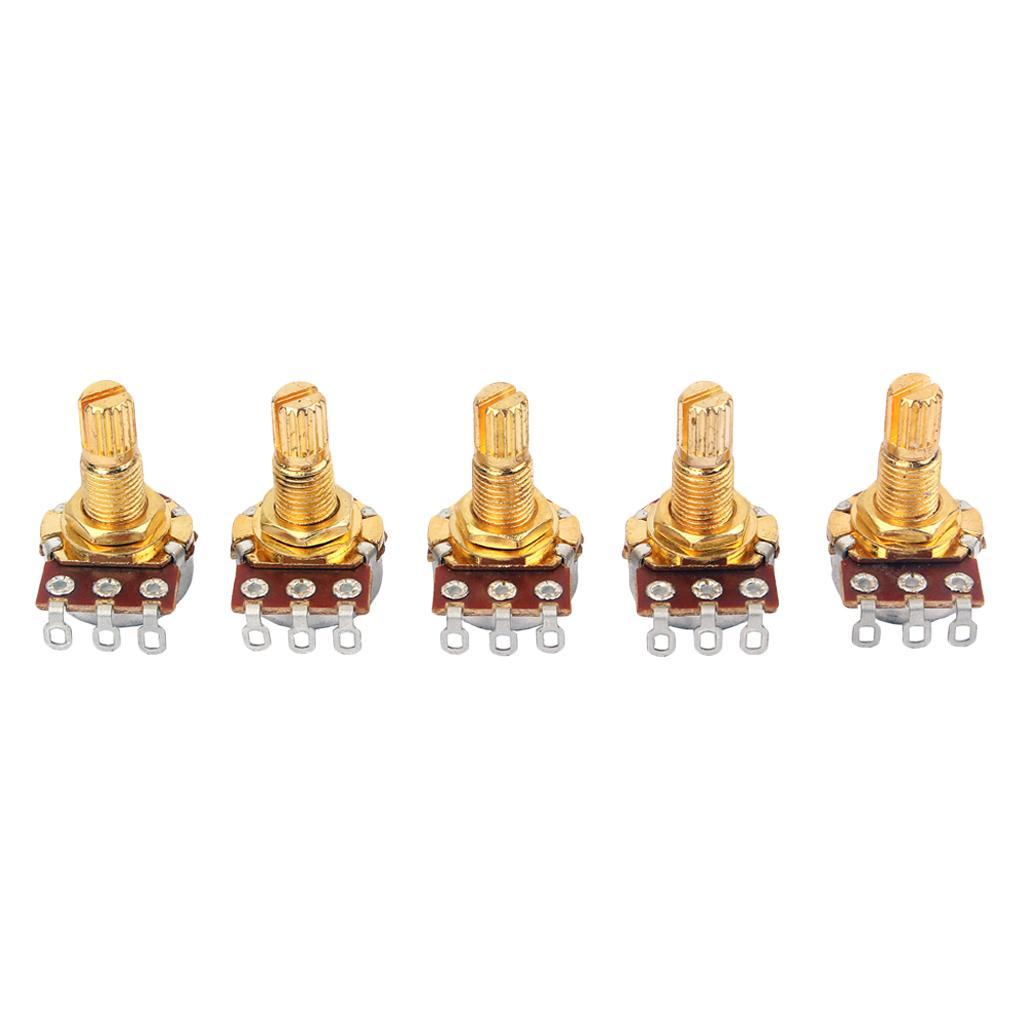 2X 5Pcs Golden Base A500K-ohm Pots for Guitar Bass Volume Control Potentiometer