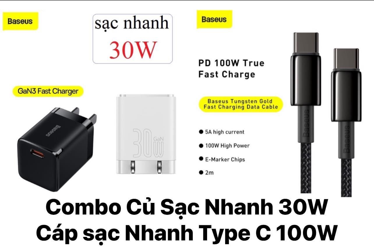 Bộ Sạc Nhanh 30W Chân Gập Baseus Dành Cho Iphone/Samsung/Oppo-Hàng Chính Hãng