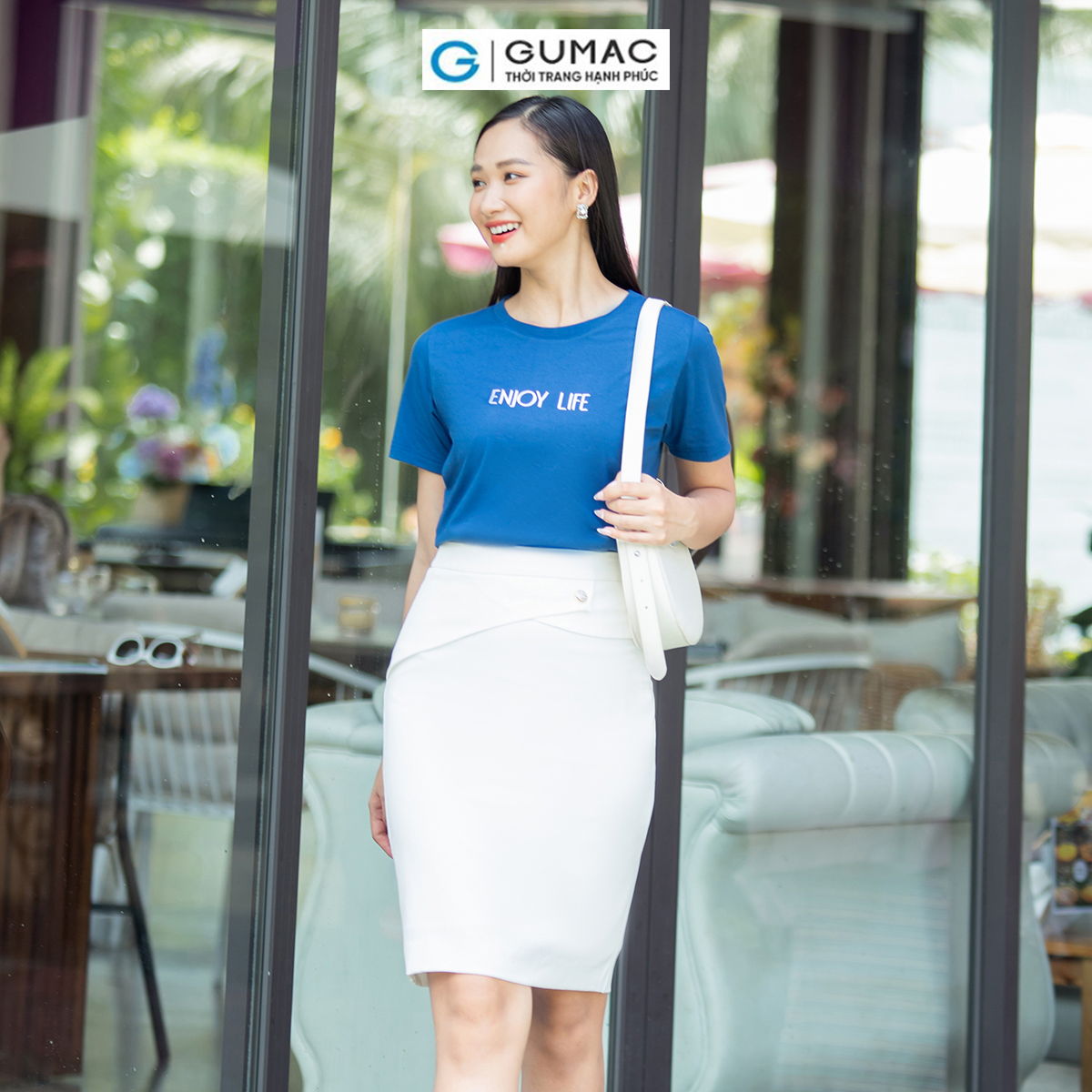 Áo thun nữ cotton tay ngắn cổ tròn thêu chữ trẻ trung năng động thời trang GUMAC ATD07061