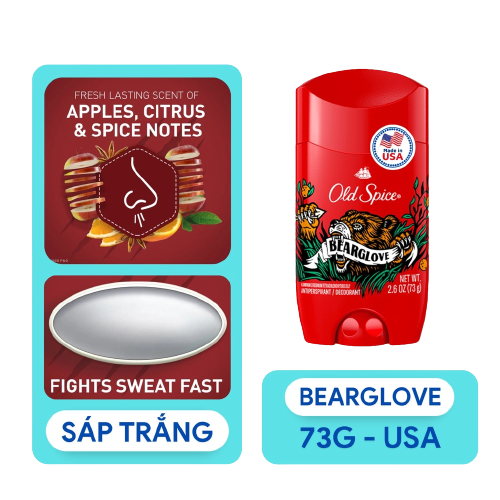 Sáp Khử Mùi Old Spice Pure Sport, Original, Fresh, Timber, Fiji, Bearglove, Wolfthorn Dành Cho Nam Mẫu Mới - Bearglove 73G