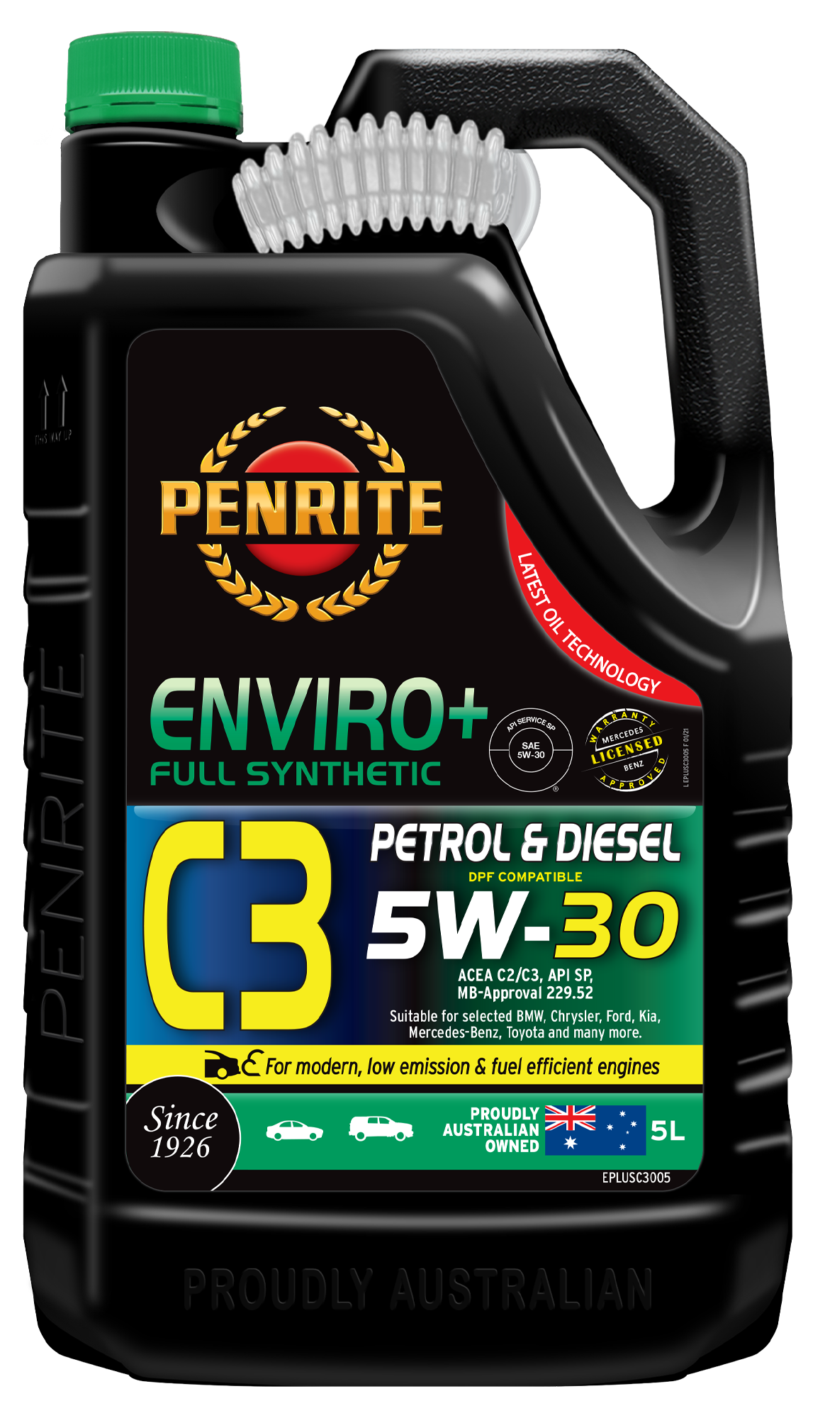 PENRITE - Dầu nhớt động cơ ô tô ENVIRO+ C3 5W-30 (tổng hợp hoàn toàn) 5 Lít