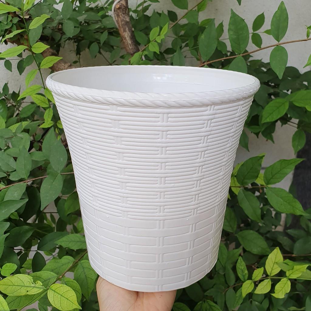Bộ 2 chậu trồng hoa mây đan hai lớp màu trắng 26x26cm