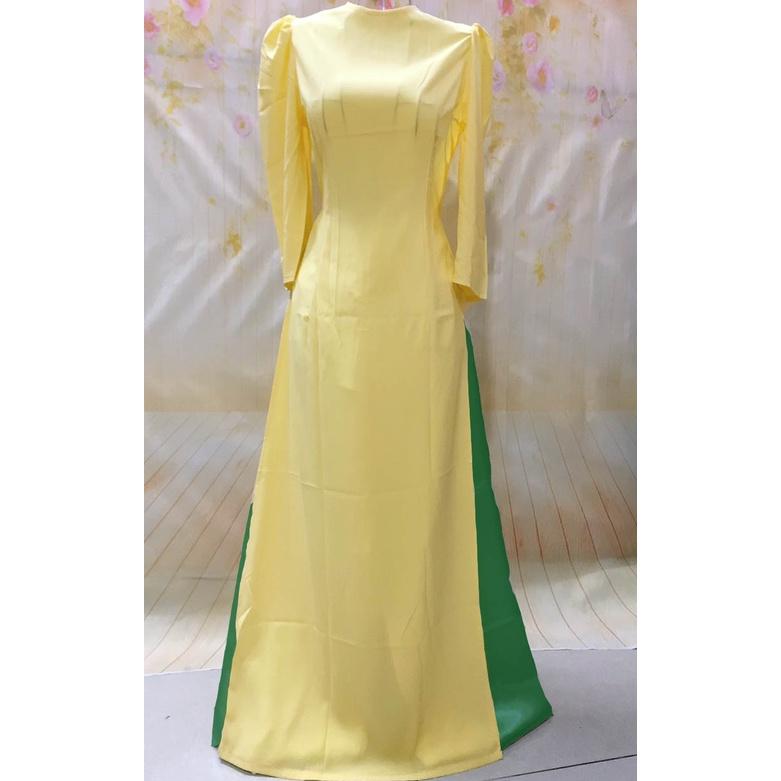 Áo dài Lụa trơn cao cấp - màu Vàng- Cổ tròn - tay phồng