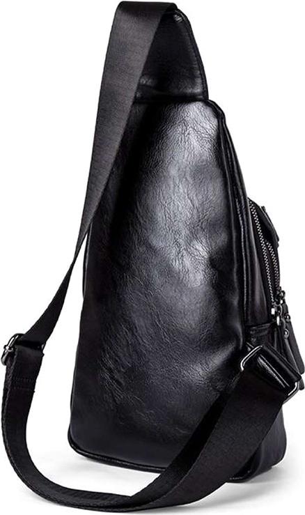 Men's Street Trend Cross Body Chest Bag Pu Leather - Black