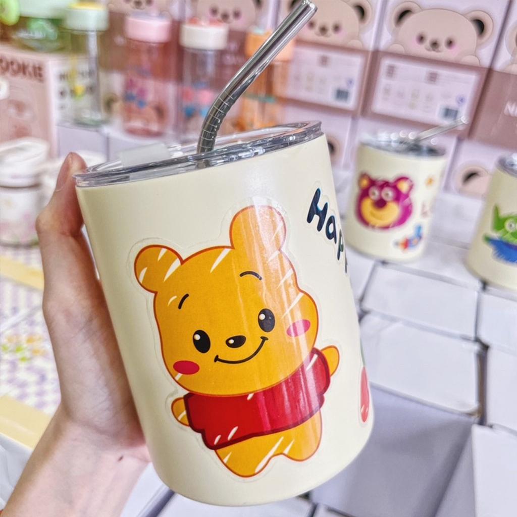 Ly Giữ Nhiệt Hoạt Hình Gấu Dâu Lotso, Ba Mắt Toy Story, Gấu Pooh Dung Tích 360Ml Thiết Kế Đẹp Mắt Dễ Thương Inox 304 Khô