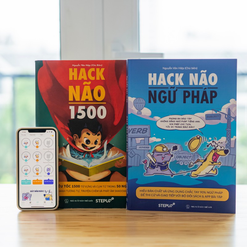 Combo 2 sách Hack Não 1500 + Hack Não Ngữ Pháp - Tặng App học phát âm và ngữ pháp, làm chủ từ vựng và nắm chắc ngữ pháp tiếng Anh chỉ sau 2 tháng