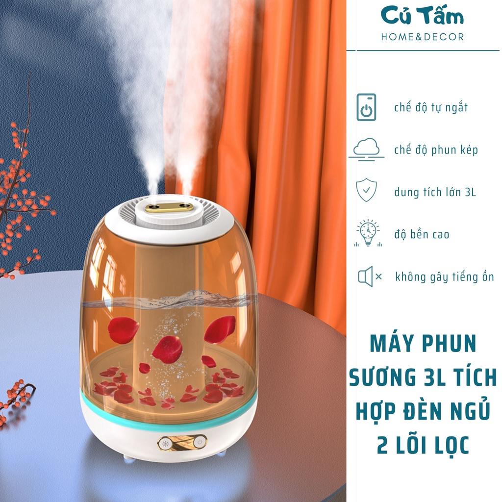 Máy phun sương, máy xông tinh dầu air humidfier tạo ẩm không khí kèm đèn