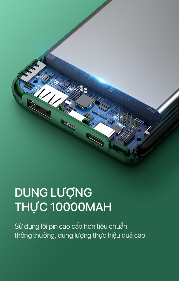 Pin Sạc Dự Phòng 10.000mAh ROBOT RT180 - 2 Cổng Sạc Vào Type-C/Micro, Kích Thước Mỏng và Nhẹ - HÀNG CHÍNH HÃNG