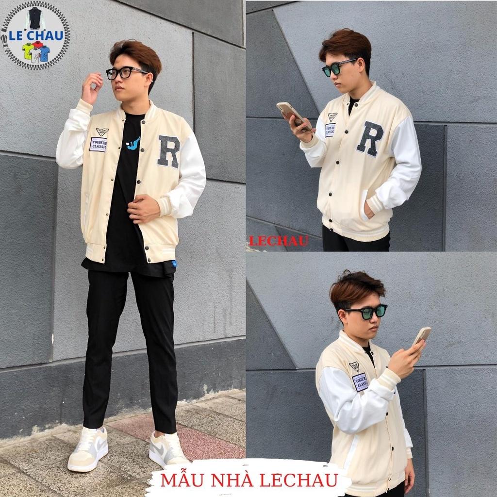 Áo khoác bomber nam nữ ulzzang hottrend logo R Varsity jacket da lộn cao cấp unisex form rộng streetstyle đẹp xịn - F426 Đen &lt; 70kg