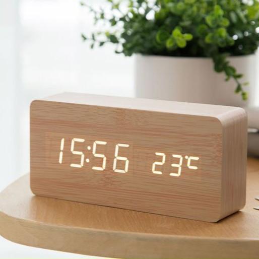 Đồng hồ giả gỗ LED AIWAN để bàn đo thời gian, nhiệt độ phòng hiện đại, tiện dụng hình chữ nhật