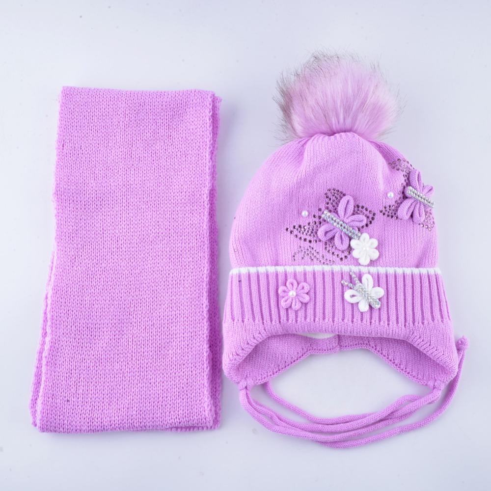 Mũ Ấm Áp Và Bộ Khăn Mũ Cho Bé Gái Mùa Đông Dệt Kim Đáng Yêu Bé Beanies Với Giả Lông Pompom Dày Tai Sập Mũ Lưỡi Trai trẻ Em Bộ