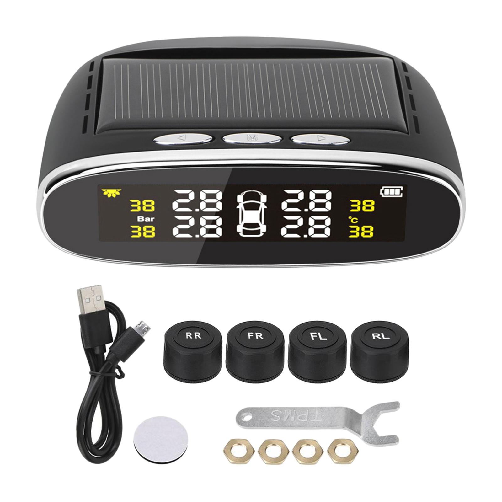 Solar Powered Universal Auto SUV Vehicle Tire Pressure Temperature Monitor Tyre Detection System Real Time LCD Display
