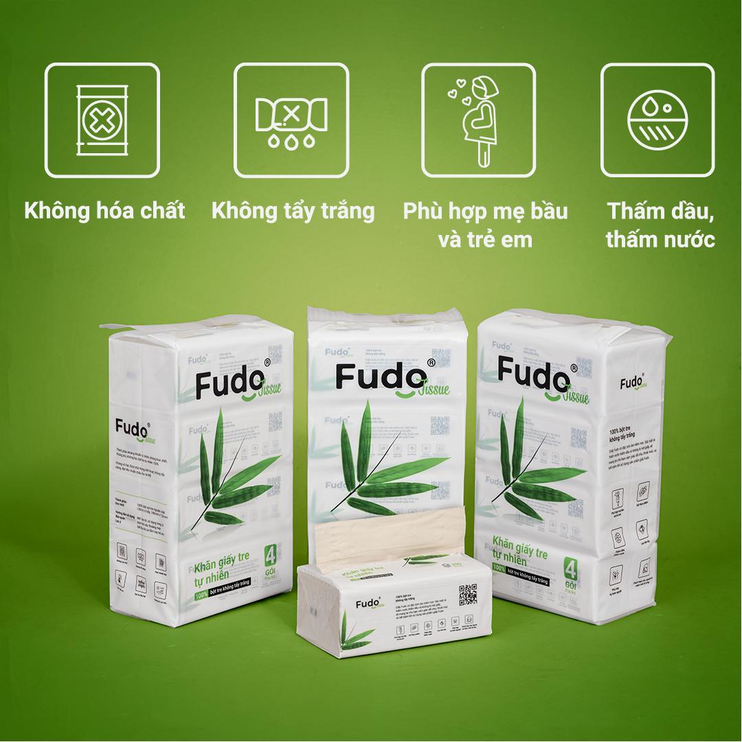 Khăn giấy tre Fudo - 12 gói giấy ăn (3 Túi): 100% bột tre, không tạo mùi, không tẩy trắng