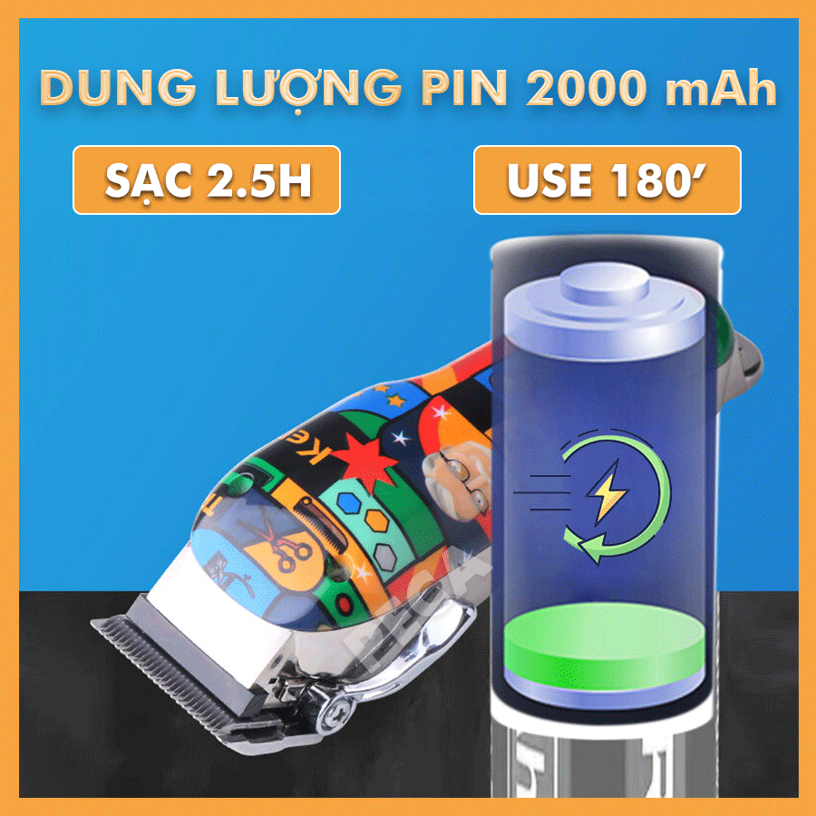 Tông đơ cắt tóc không dây chuyên nghiệp Kemei KM-MAX2092 công suất mạnh, sạc nhanh USB, pin trâu Tặng kèm bộ 8 cữ lược căn độ dài và phụ kiện đầy đủ - Hàng chính hãng