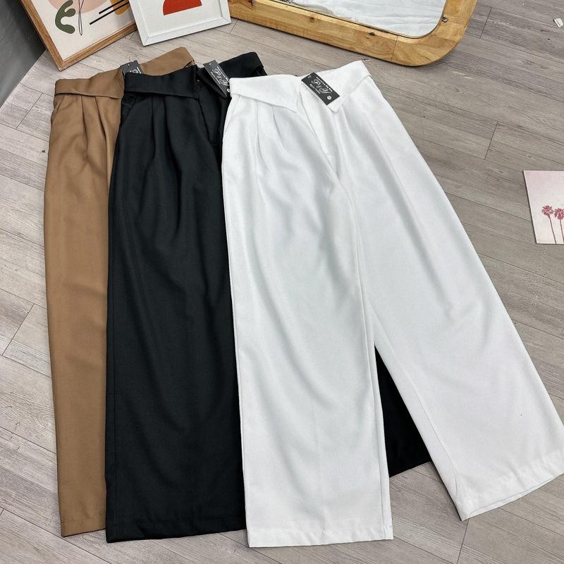 Quần suông cạp chữ V bigsize nữ dáng dài, Quần ống rộng size lớn 60-95kg BIGSIZE CÔ NHỎ QCAP V - Màu Nâu