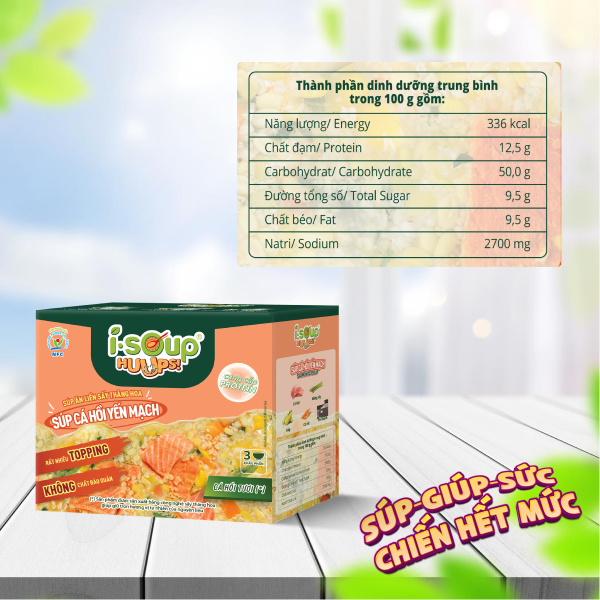 Súp Cá Hồi Yến Mạch Ăn Liền ISOUP HUUPS Ngon,Dinh Dưỡng,Tiện Lợi (Hộp X 3 Viên) - Súp Ăn Liền Sấy Thăng Hoa