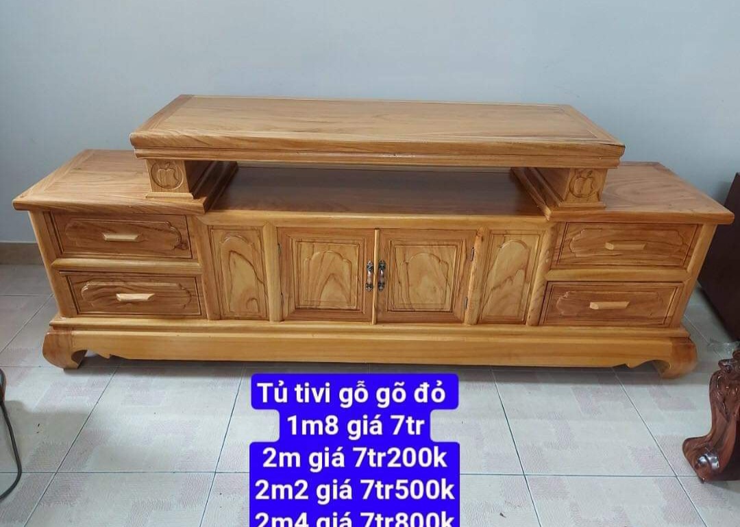 Kệ Để Tivi Gỗ Gỏ Đỏ Tài Lộc Hiện Đại 2M 4,Kệ Gỗ Trang Trí phòng Khách