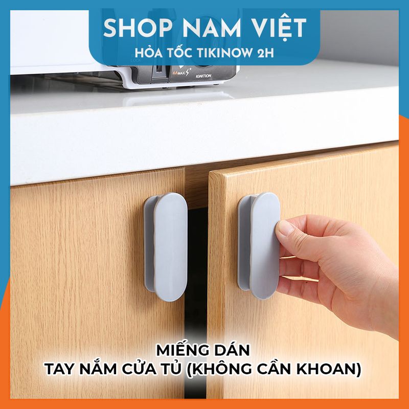 Set 2 Tay Nắm Cửa Tủ, Cửa Kéo Kèm Keo Dán Không Cần Khoan