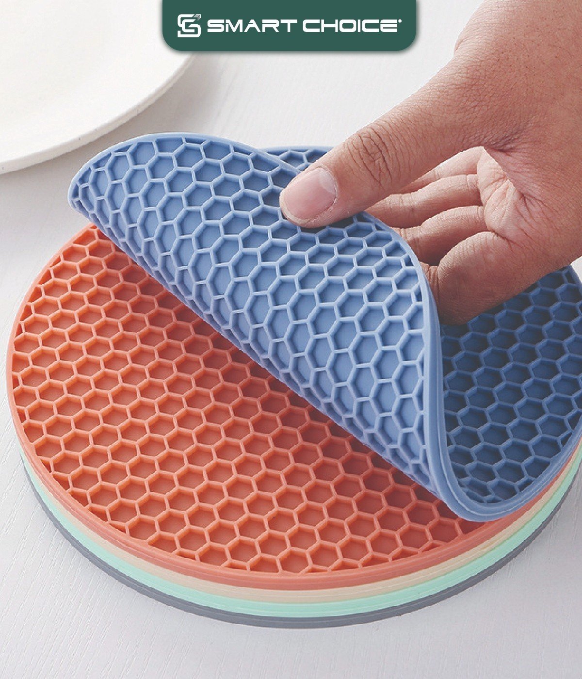 Miếng Lót Nồi Silicone SMARTCHOICE Chống Ẩm Chống Trơn Trượt Hình Tròn Tổ Ong