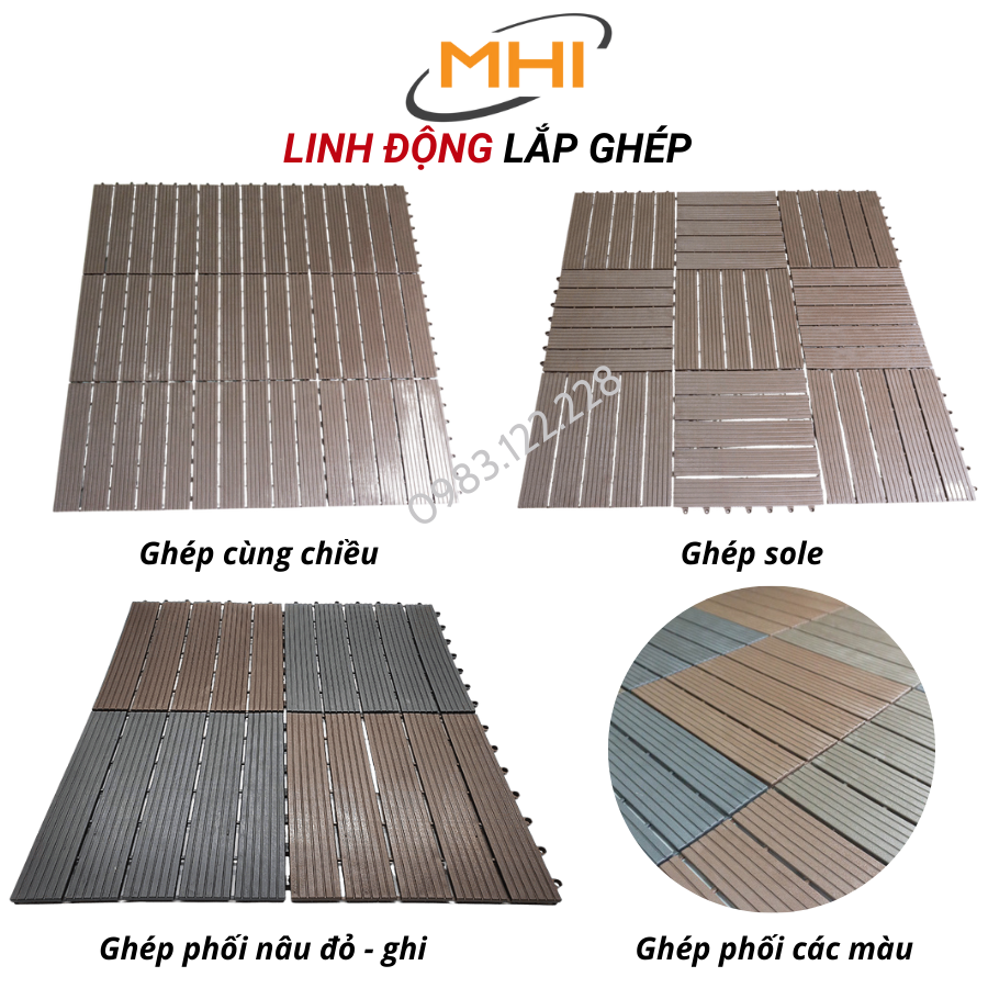 [COMBO 11] Thảm lát sàn uPVC cao cấp MHI-ECO, Tấm nhựa trải sàn trang trí ban công / sân vườn / sân thượng; lót sàn chống trơn trượt nhà tắm / bể bơi - Hàng Việt Nam chất lượng cao