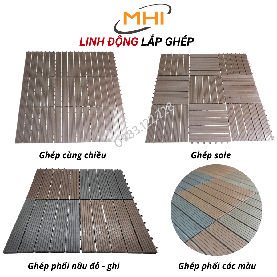 Thảm lát sàn uPVC cao cấp MHI-ECO, Tấm nhựa trải sàn trang trí ban công / sân vườn / sân thượng; lót sàn chống trơn trượt nhà tắm / bể bơi - Hàng Việt Nam chất lượng cao