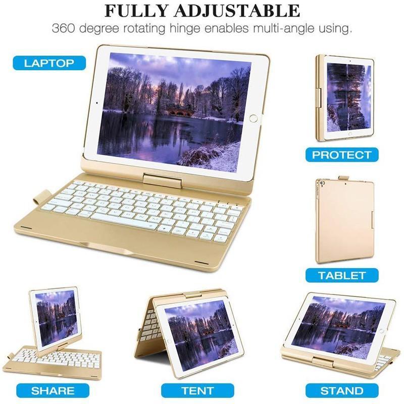 Ốp Máy Tính Bảng Da Kèm Bàn Phím Bluetooth Xoay 360 Độ Cho iPad 9.7 10.2 5th 6th 7th 8th gen 9th air 1 2 3 4 5 pro 9.7 10.5 11 2020 2021