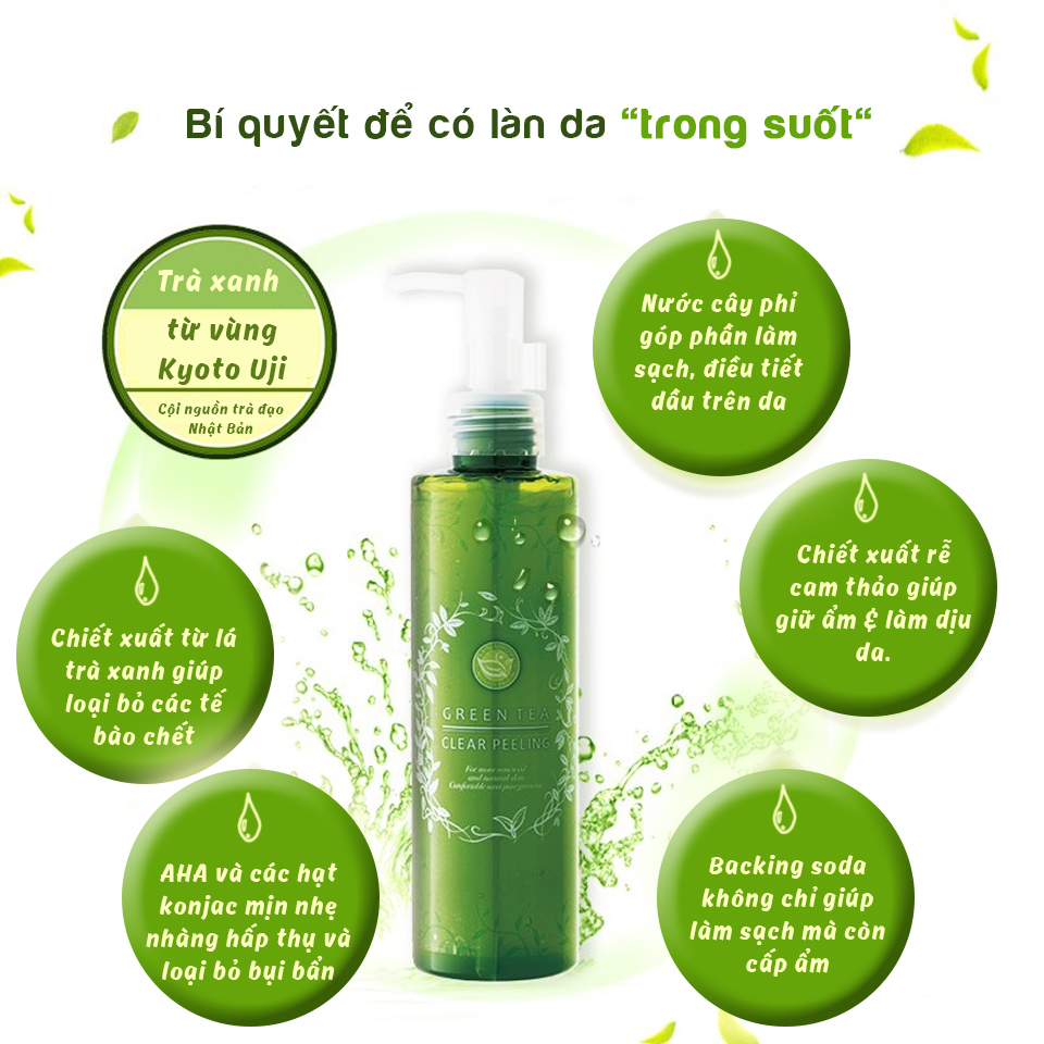 Gel Tẩy Tế Bào Da Chết Trà Xanh Nhật Bản Santa Marché Green Tea Clear Peeling, Làm Mờ Vết Sạm, Cung Cấp Vitamin C Làm Sáng Da, Colagen Tăng Độ Đàn Hồi