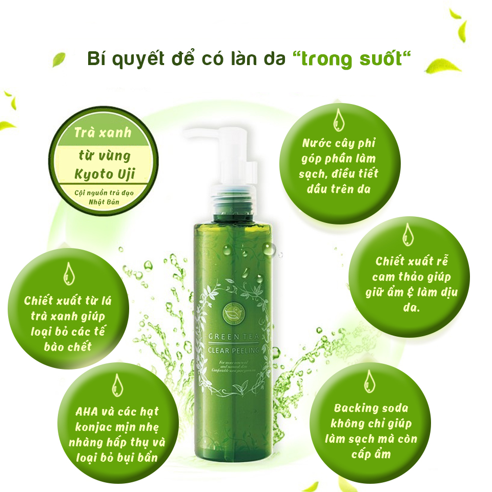 Gel Tẩy Tế Bào Da Chết Trà Xanh Nhật Bản Santa Marché Green Tea Clear Peeling, Làm Mờ Vết Sạm, Cung Cấp Vitamin C Làm Sáng Da,  Colagen Tăng Độ Đàn Hồi