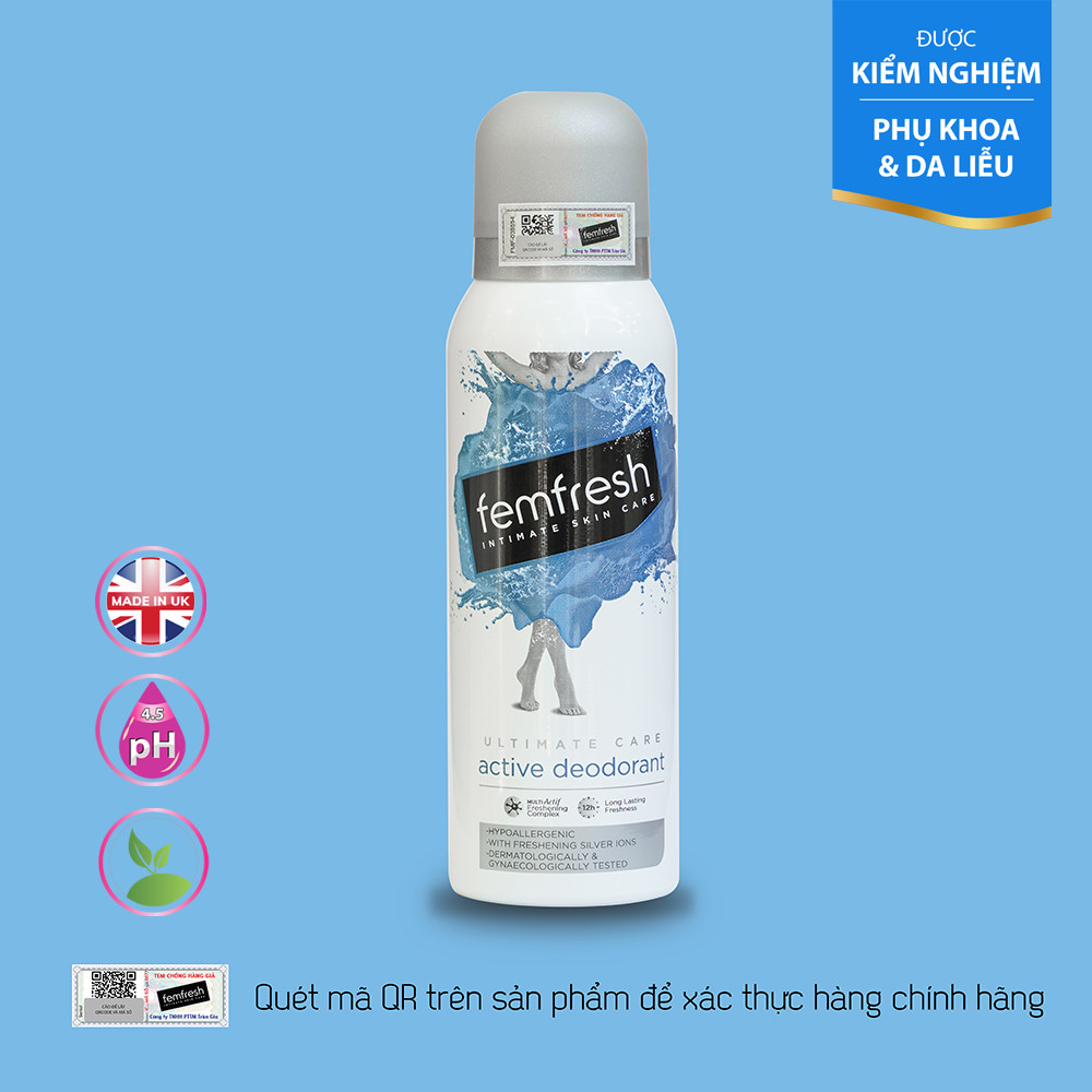 Xịt Thơm Mát Vùng Kín Femfresh Deodorant Fraîcheur Intime125ml( Hàng Anh), làm sạch và diệt khuẩn