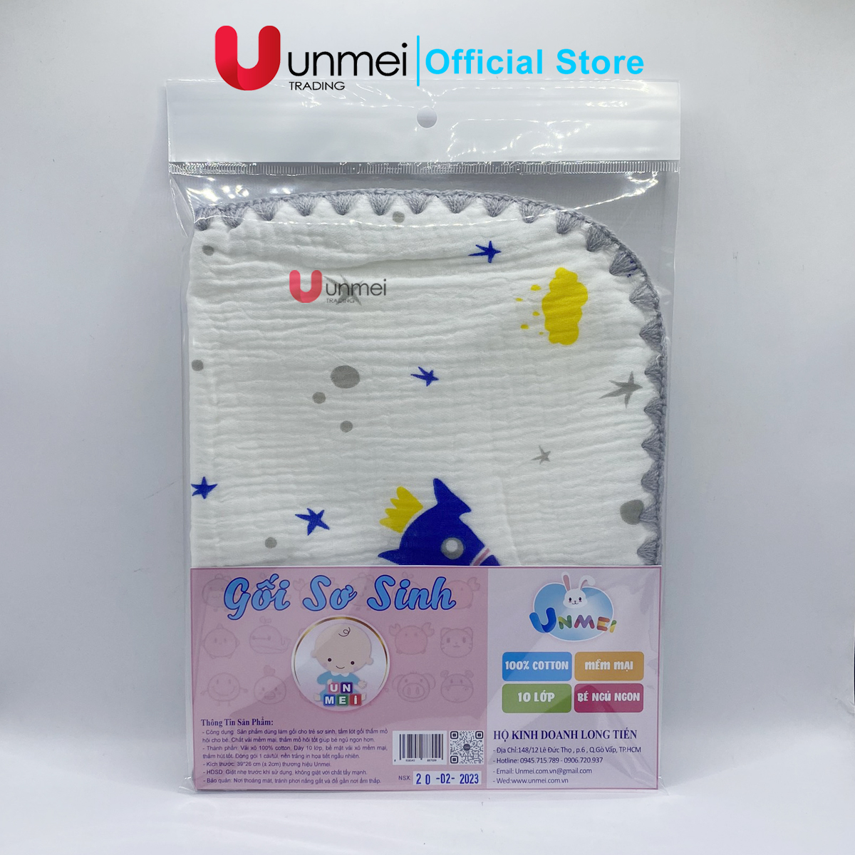 UNMEI - Gối Xô Sơ Sinh, Gối Xô Sợi Tre Mềm Mịn 10 Lớp 100% Cotton Cao Cấp Thấm Hút Mồ Hôi Cho Bé Sơ Sinh