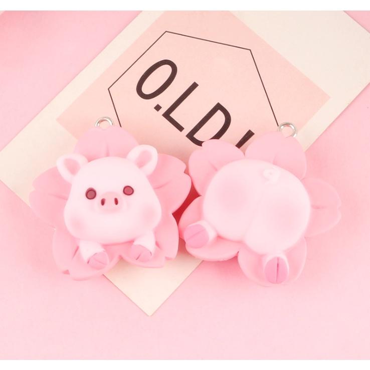 HN * Charm heo hồng xinh trong bông hoa đào cho các bạn làm móc khóa, dán Jibbitz, DIY