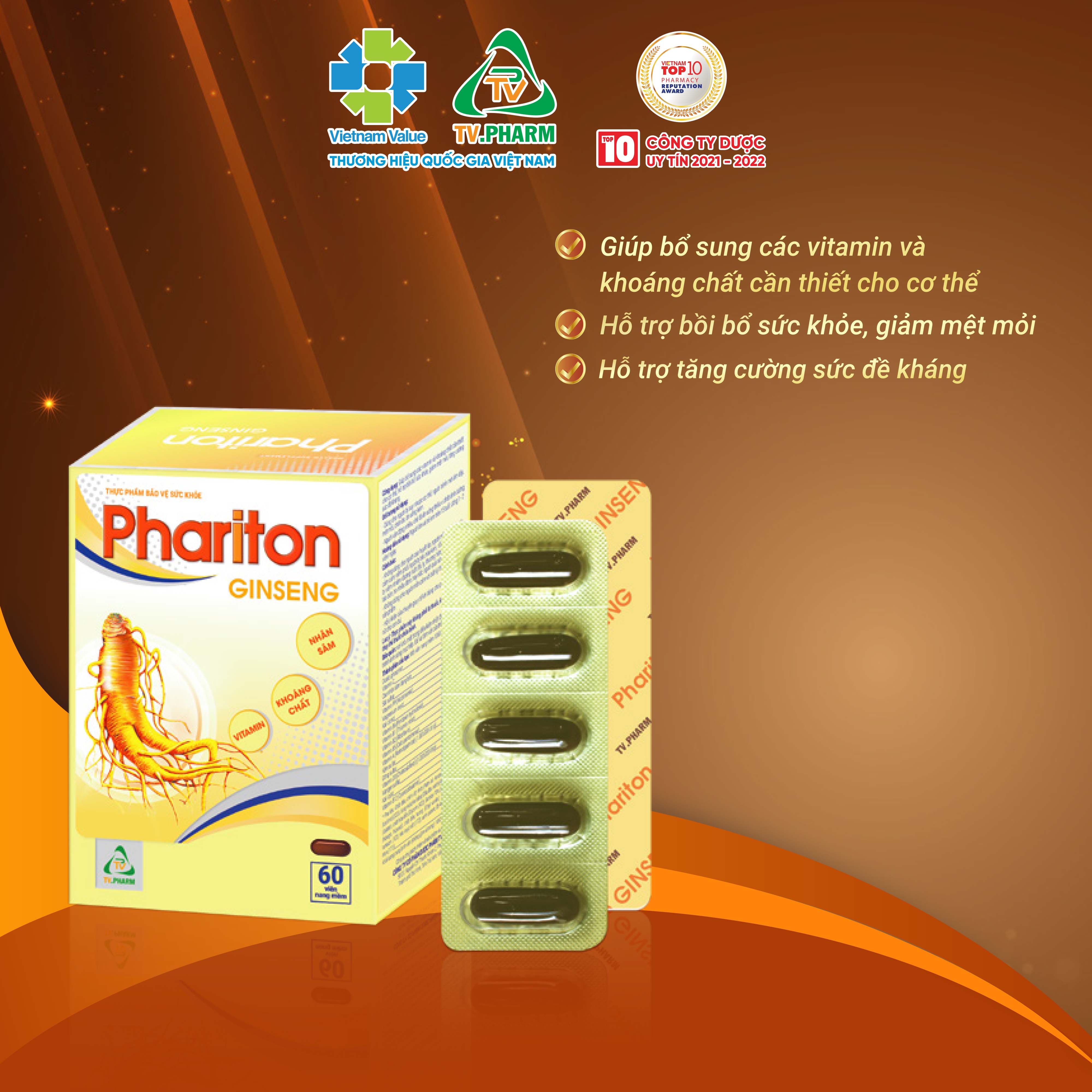 Thực phẩm bảo vệ sức khỏe PHARITON GINSENG - Bổ sung Vitamin, Khoáng chất và Nhân sâm cho cơ thể