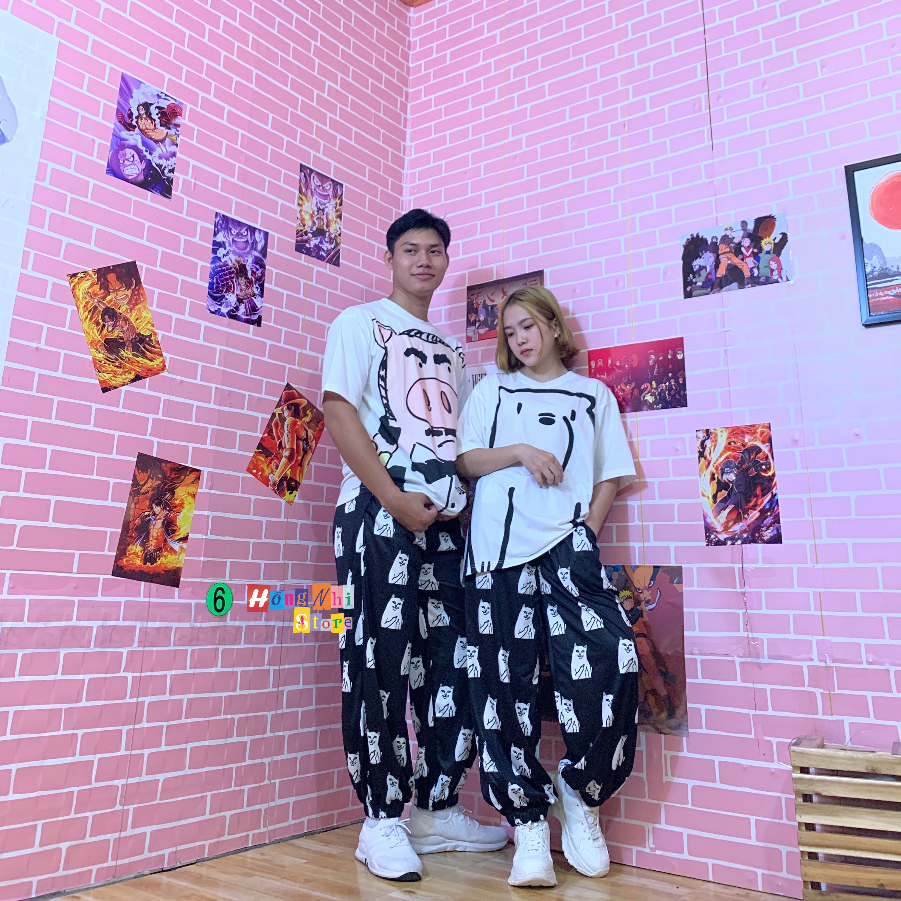 Quần Hoạt Hình Dài Bo Lai Mèo Trắng Cartoon Pant V2 Oversize Ulzzang Unisex - MM
