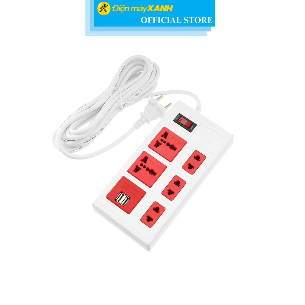 Ổ cắm điện Điện Quang 5 lỗ 2 USB 5m ECO ĐQ ESK 5WR 5ECO 2A - Hàng Chính Hãng