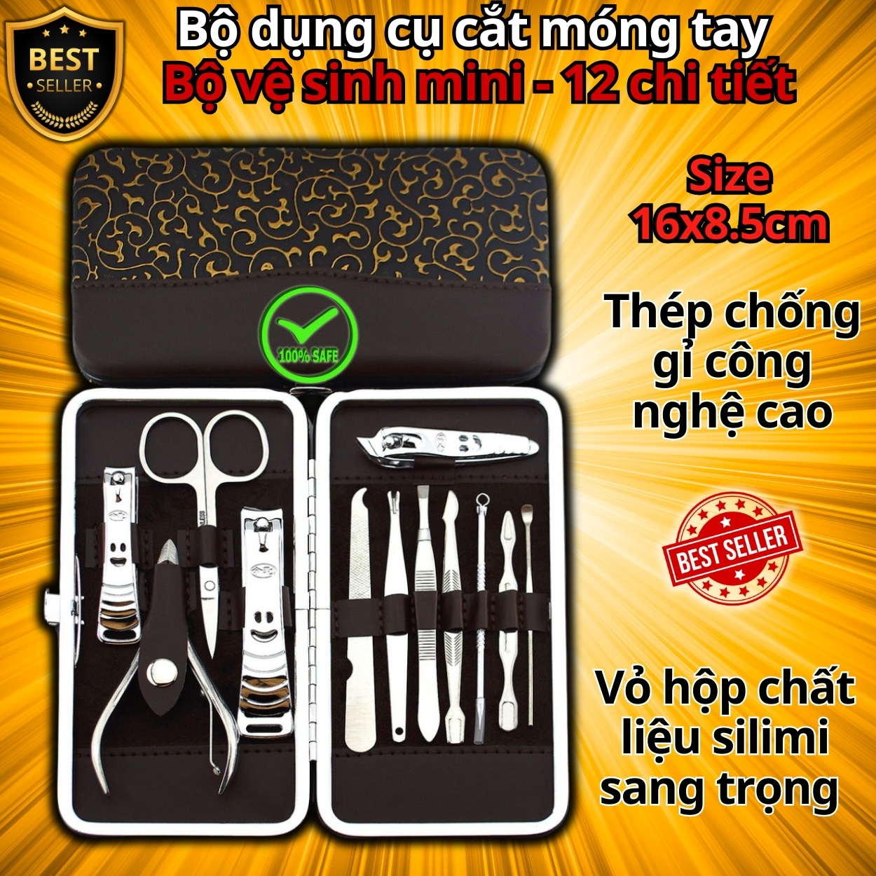 HỘP DA size 17x15cm bộ dụng cụ cắt móng tay 12 chi tiết làm bằng thép không gỉ cao cấp - Cờ tướng nam châm mini D Danido