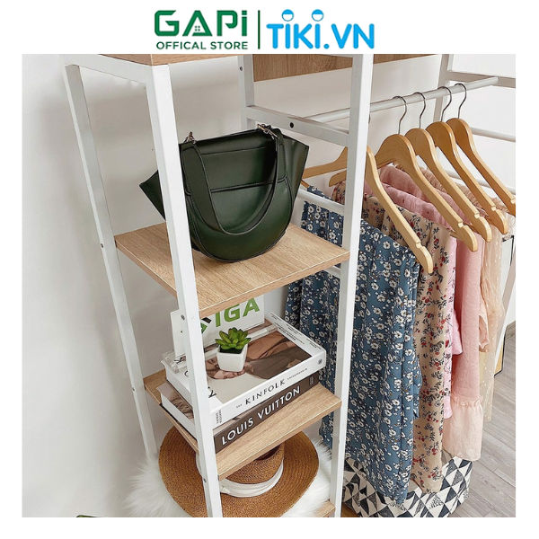 Kệ treo quần áo L Hanger phong cách Hàn Quốc, kệ treo quần áo khung sắt chắc chắn, mặt gỗ MDF phủ melamine chống ẩm, chịu lực tốt thương hiệu GAPI - GM08