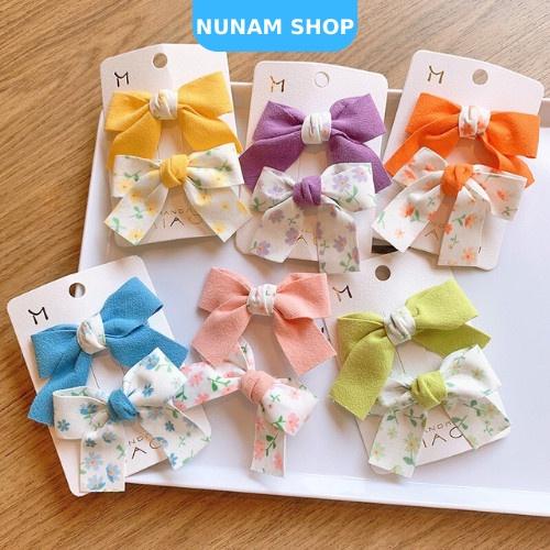 Set 2 kẹp nơ hoa chất vải dày đứng form xinh xắn cho bé Nunam Shop
