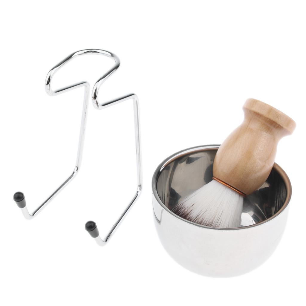 3pcs Natural Beech Wood Shaving Brush Bowl Mug Cup Stand Holder Kit For Men