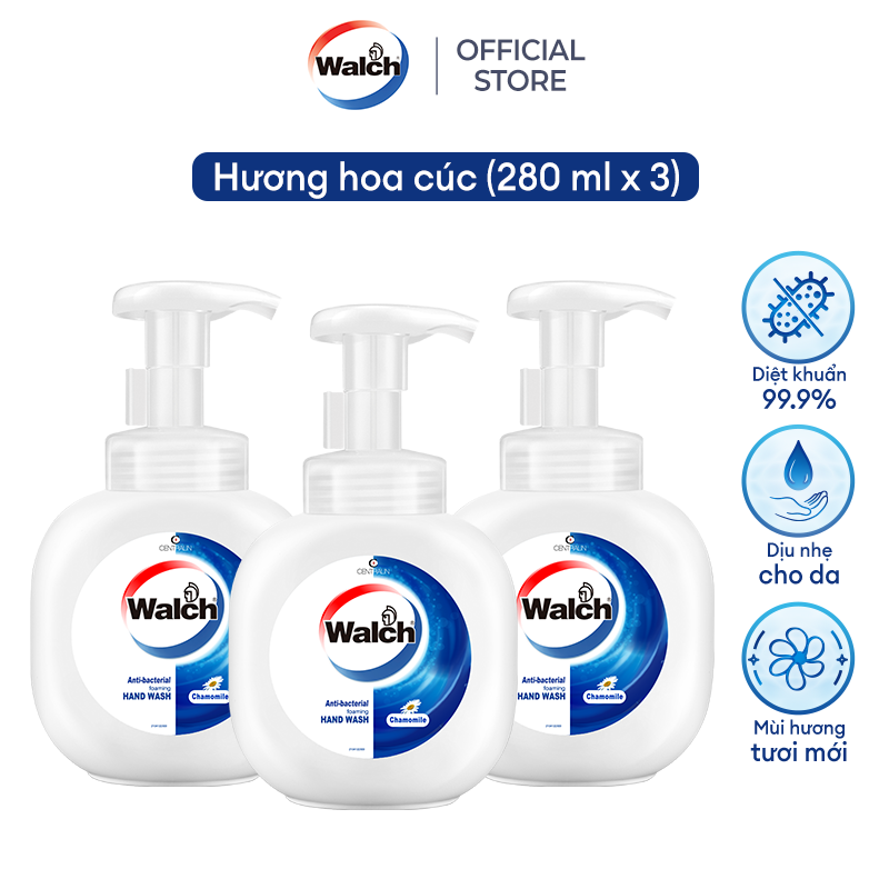 Combo 3 Bọt rửa tay kháng khuẩn Walch dưỡng da tay mềm mịn (280ml-400ml Hương Hoa Cúc )