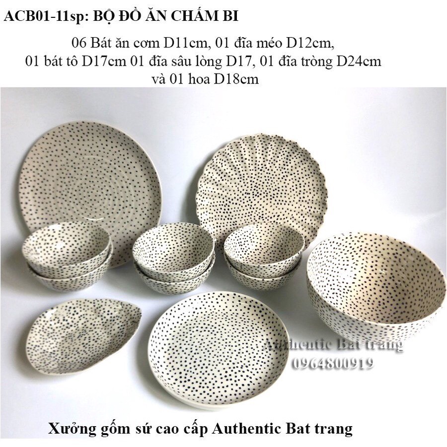 Bộ 10 bát cơm họa tiết chấm bi cao cấp - Sản phẩm vẽ tay thủ công và nung ở nhiệt độ cao - gốm sứ cao cấp