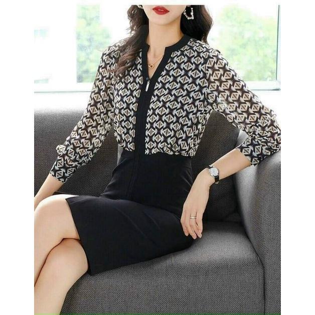 HÀNG NHẬP - ĐẦM VOAN PHỐI LỤA IN HT DÂY KÉO TRƯỚC