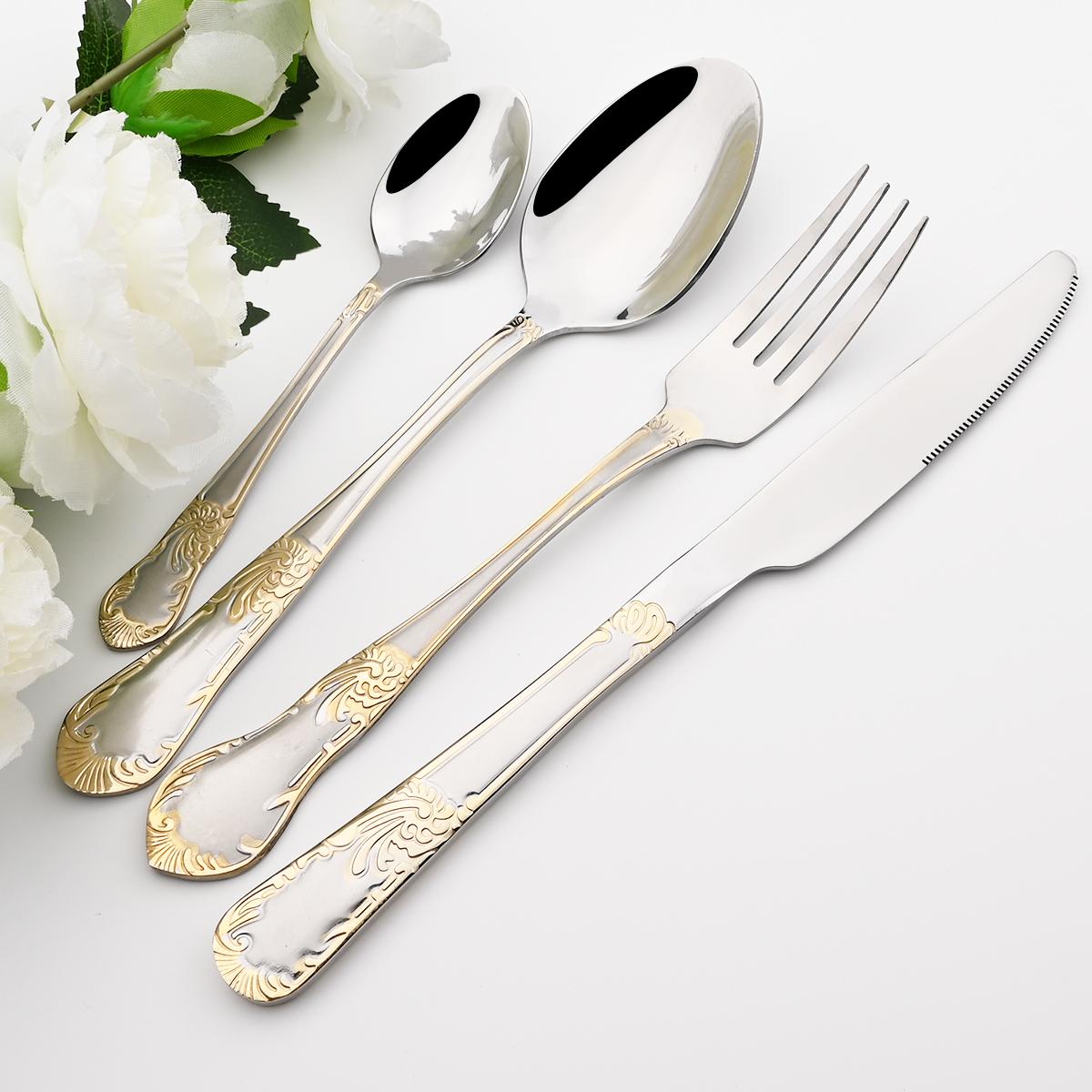 6 Người Vàng Vintage Bộ Dao Kéo Inox 18/10 Bộ Đồ Ăn Bộ Dao Muỗng Nĩa Muỗng Trà Chén Ăn Kiềng Bạc Bếp Phẳng Bằng