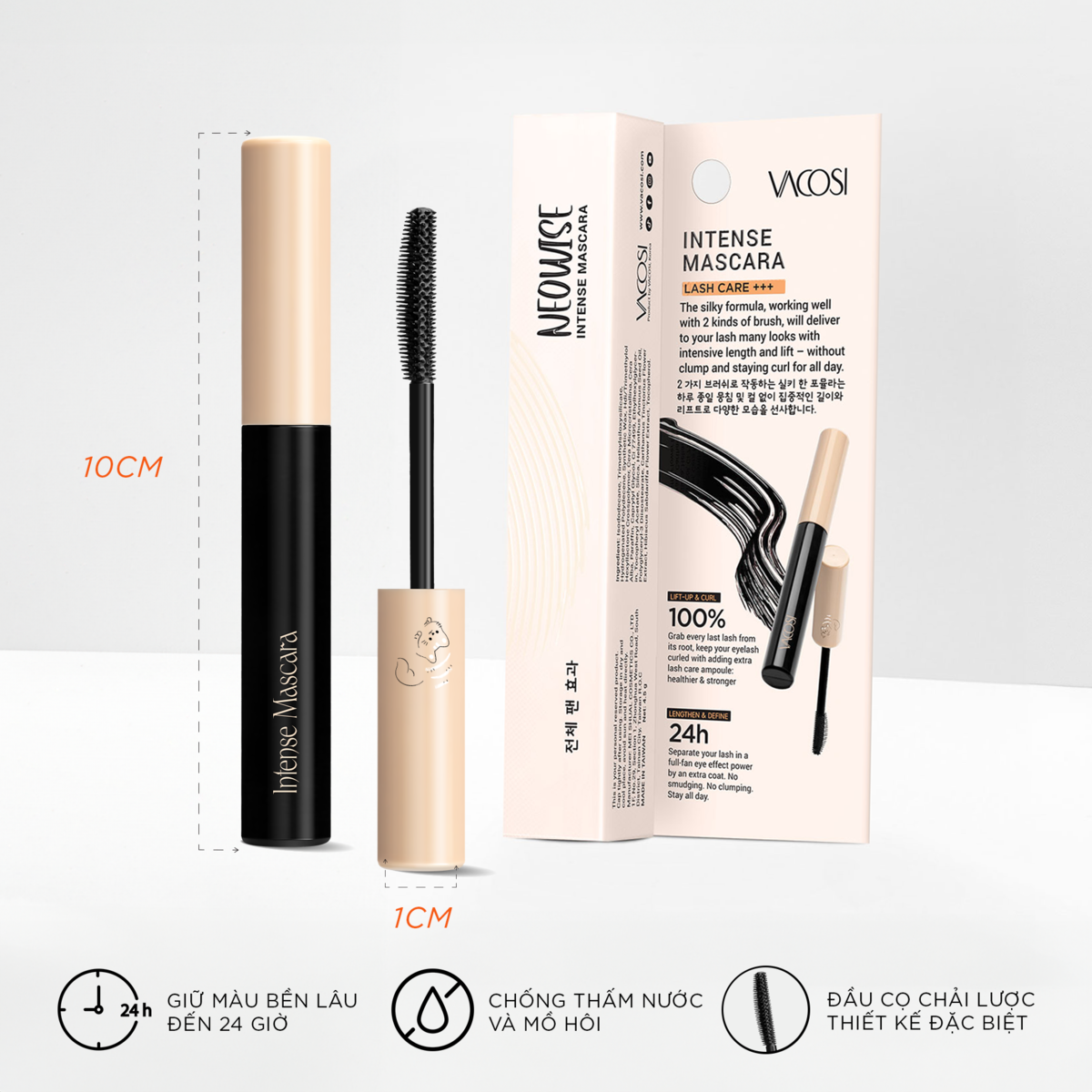 Mascara dài và cong mi tự nhiên dạng gel VACOSI NEOWISE Intense Mascara