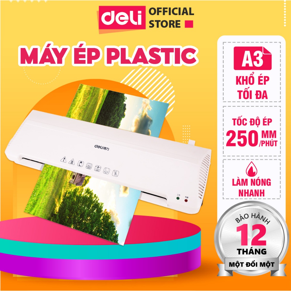 Máy Ép Plastic Khổ A3 DELI 3899 Máy Ép Nhiệt Bảo Vệ Tài Liệu Máy Cán Màng Ảnh Ép Giấy Tờ Poster