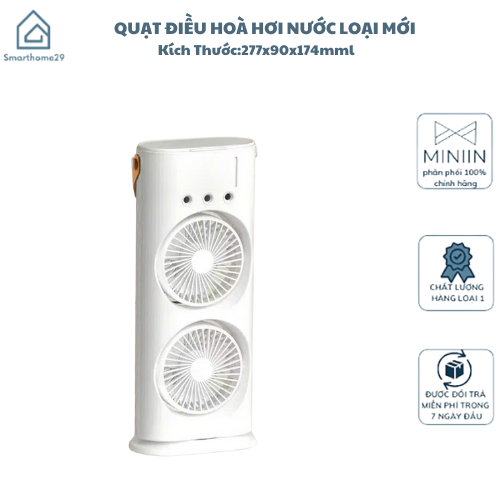 Quạt Điều Hoà 2 Cánh Gió Tạo Độ Ẩm, Phun Sương Làm Mát, Tích Điện 4000mAh, Đèn Ngủ Đa Sắc - HÀNG CHÍNH HÃNG MINIIN