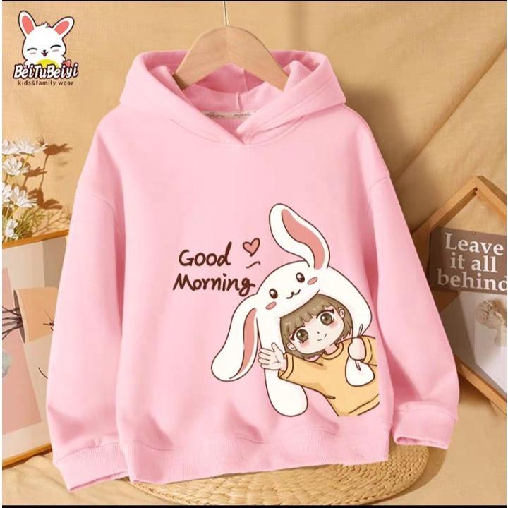 Áo hoodie bé thỏ in sườn cho bé gái từ 9 đến 33kg , chất nỉ bông siêu xinh