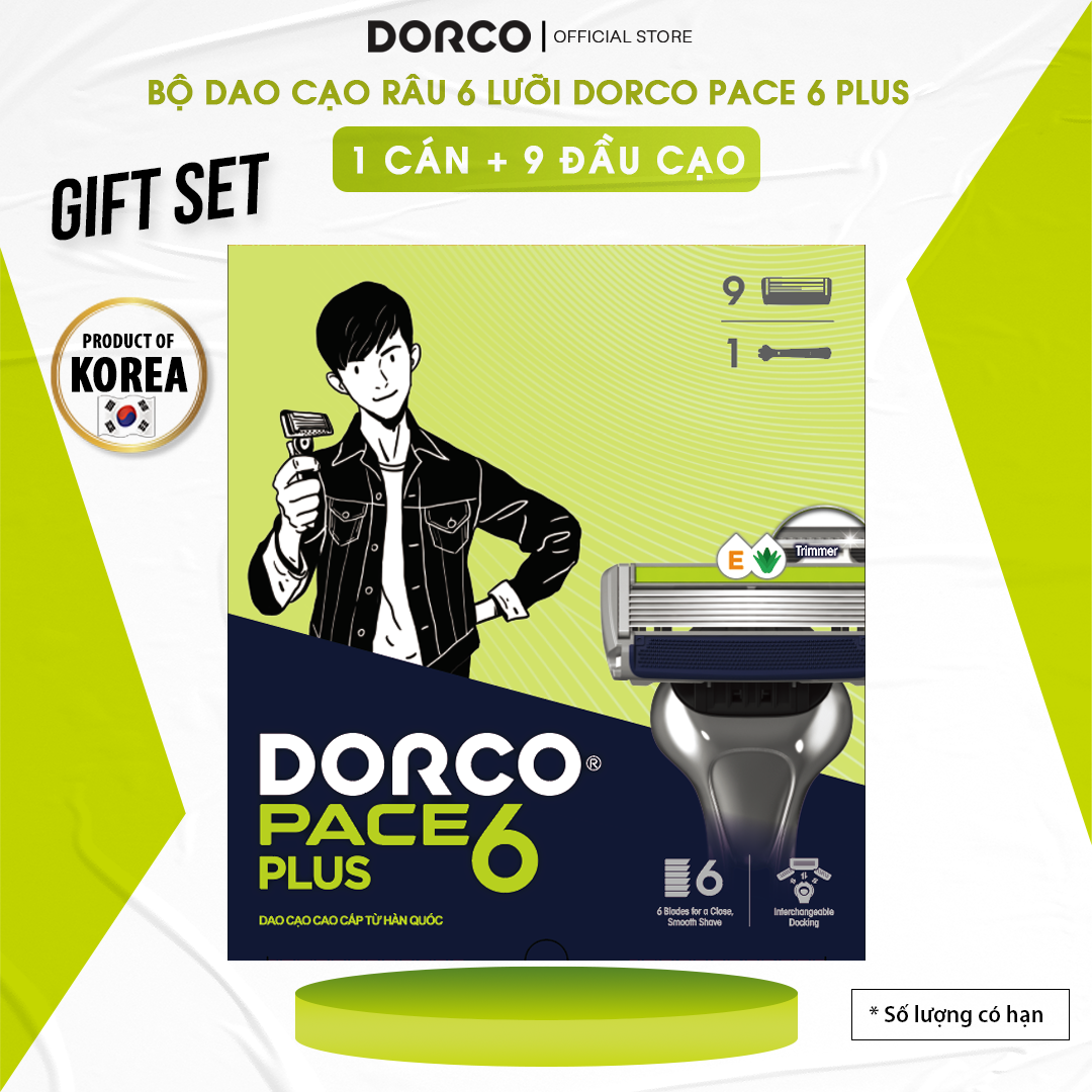 Bộ Dao Cạo Râu 6 Lưỡi Dorco Pace 6 Plus 1 Cán 9 Đầu Cạo Đóng Hộp Làm Quà Tặng